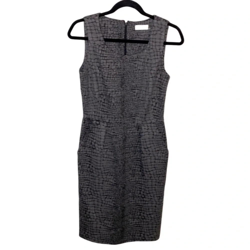 Calvin Klein Gray Sleeveless Sheath Midi Dress Square Neck. Size 4. Zipper back.